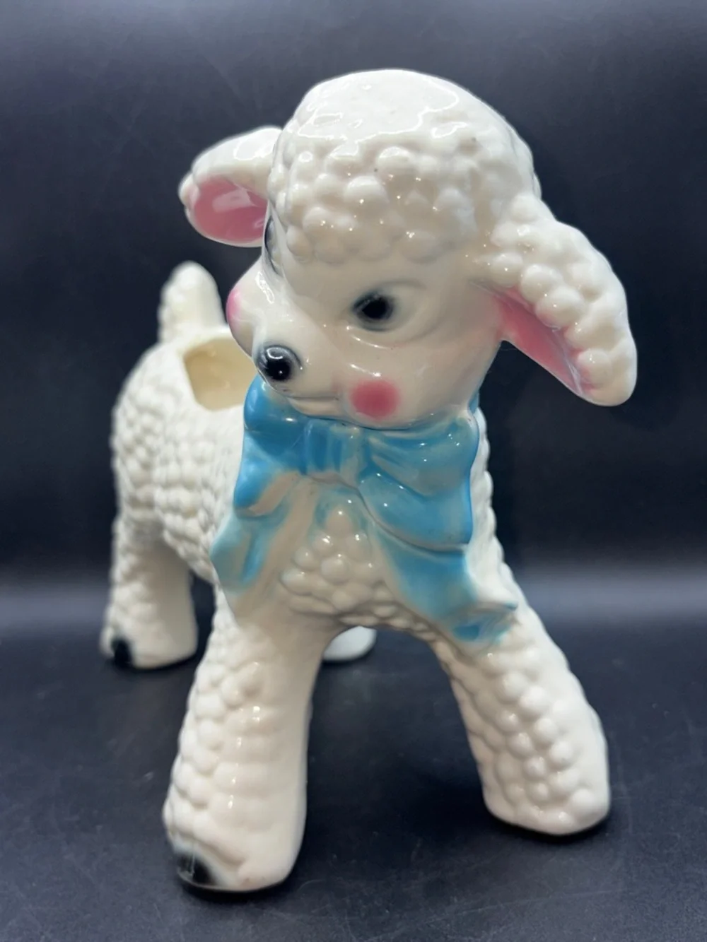 Vintage Hand Painted Kitsch Lamb Sheep Planter Vessel Vase Kawaii Coquette Decor - Picture 3 of 14